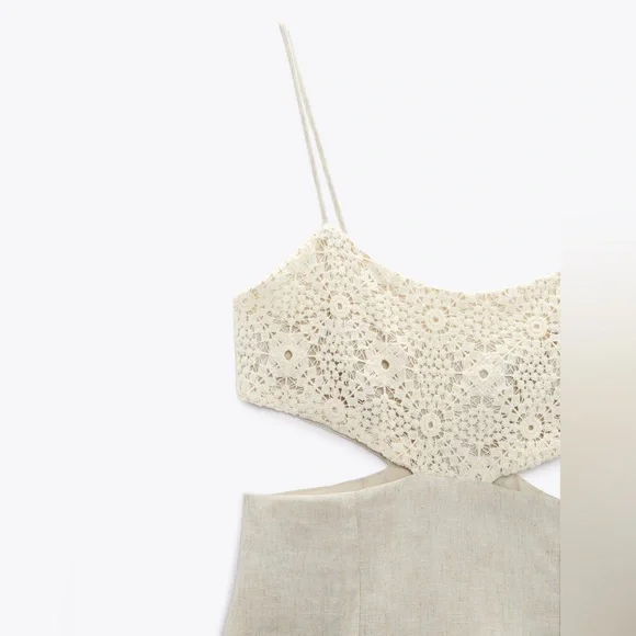 NWT Zara crochet linen blend cut out dress blogger favorite - Picture 3 of 4